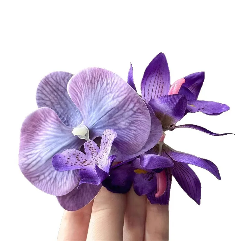 Image of Elegante Schmetterlingsorchideen-Haarspange im Strandurlaubs-Stil, Foto-Requisite, Simulationsblumen-Seitenclip, Haaraccessoire