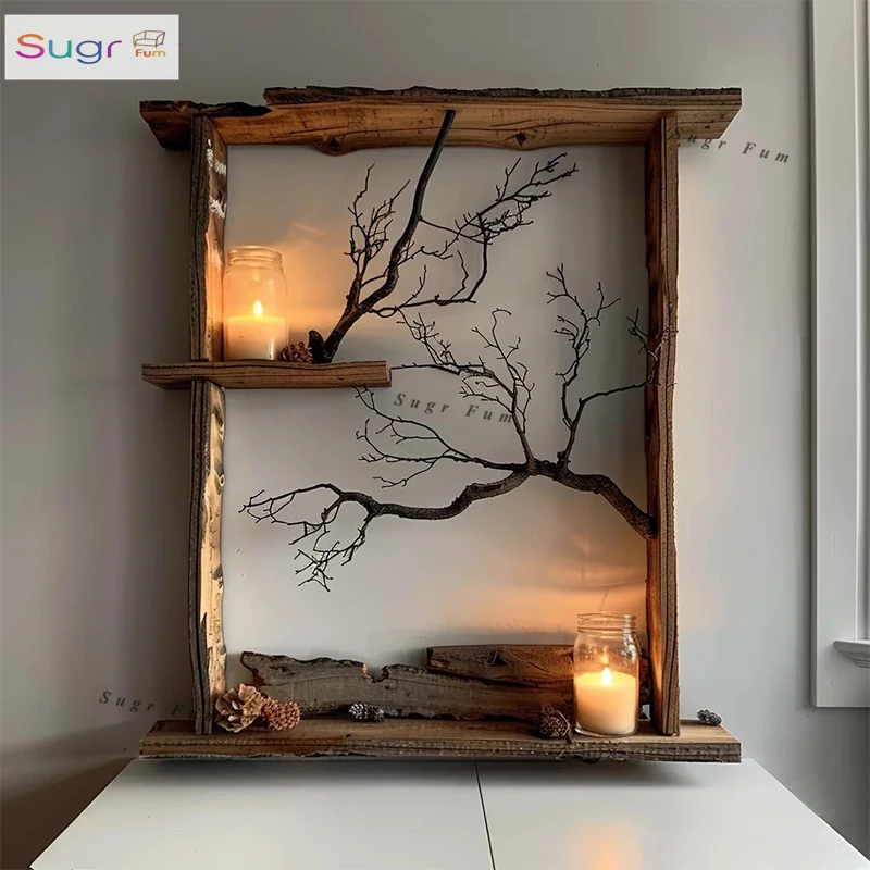 

Wabi Sansan all solid wood picture frame tree branches hanging painting Chinese antique villa courtyard decoration log branches