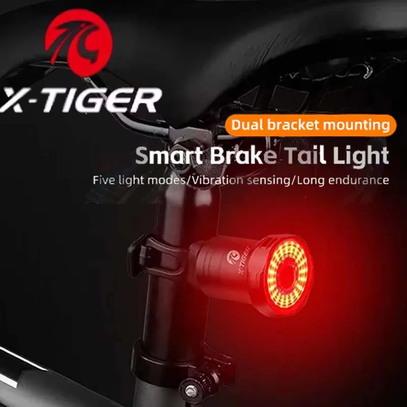 X-TIGER Bike Tail Light Smart Sensing MTB Road Bike Rear Light IPX6 Waterproof Type-C Charging Taillight Cycling Accessorie