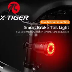 X-TIGER Bike Tail Light Smart Sensing MTB Road Bike Rear Light IPX6 Waterproof Type-C Charging Taillight Cycling Accessorie