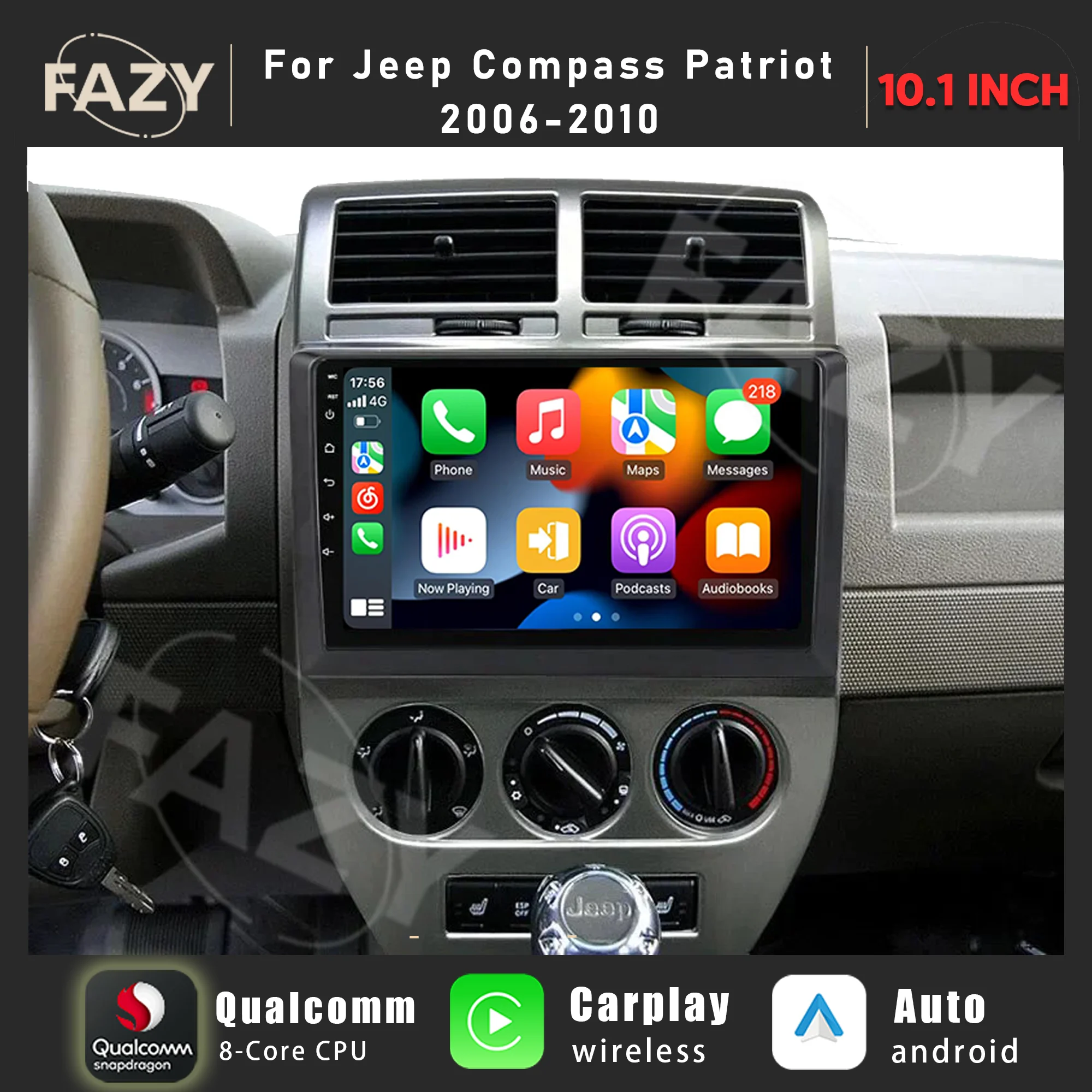 

10.1'' Android 12 Auto Radio Screen For Jeep Compass MK Patriot 2006 2007 2008 2009 2010 CarPlay Stereo GPS Multimedia Player 4G