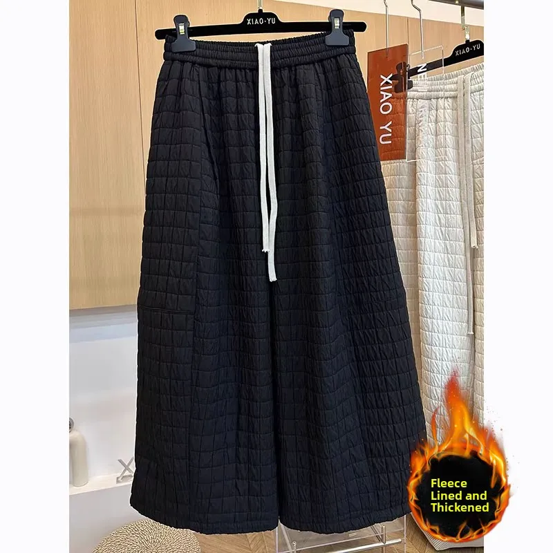 

Брюки с высокой талией и широкими штанинами, прямого кроя, из хлопка, с эластичным поясом на шнурке, женские, модные, зимние, новый стиль, свободный крой