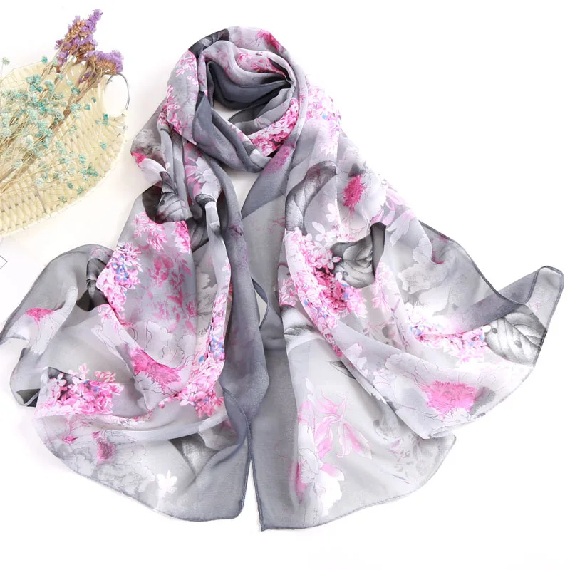 Bright Peony Gradient Flower Elegant Beautiful Chiffon Bandana Scarf Women Foulard Summer Travel Sunscreen Thin Hijab Shawl