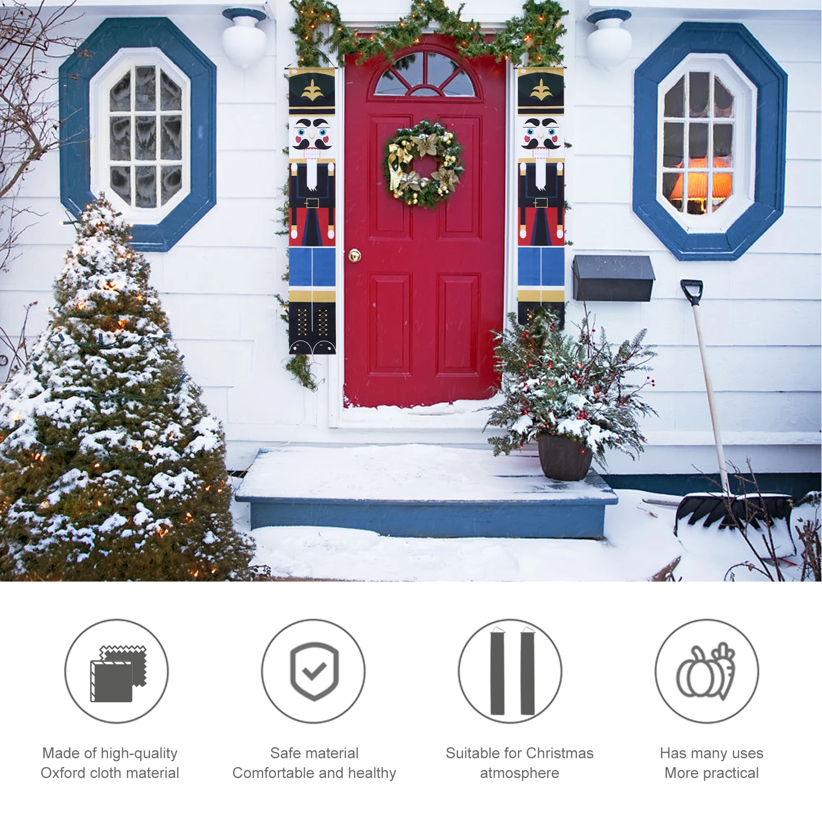 

1Pair Xmas Door Couplet Nutcracker Soldier Banner Reusable Christmas Party Hanging Decoration Indoor Outdoor Xmas Door Banner