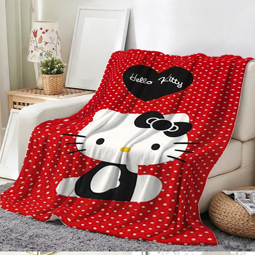 Red Polka Dot Hello Kitty Heart Pattern Throw Blanket Soft Blanket for Sofa Bed Living Room Home Decor Kids Girls Gift