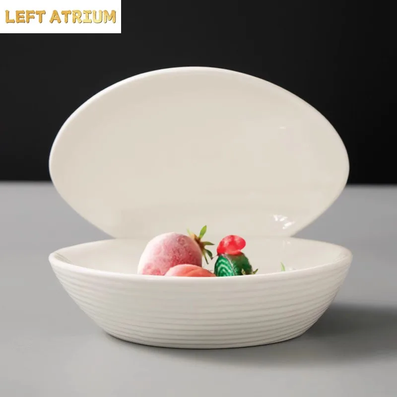 Pure White Threaded Clam Shell Ceramic Dinner Plate Restaurant Dessert Plate Salad Plate Molecular Cuisine Creative Tableware