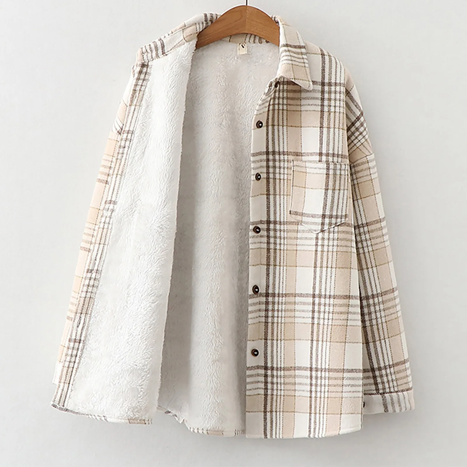 Women'S Casual Fashion Mid-Length Shirt Plaid Lapel Loose Button Cardigan Thin Jacket Shirt Top Suitable For Spring And Autumn