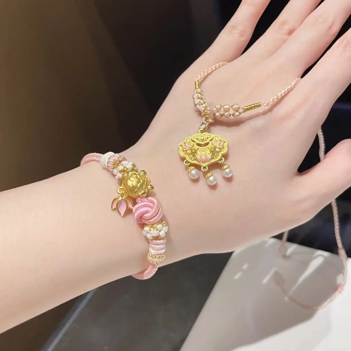 

National Style Pink Lotus Koi Safety Lock Necklace Pearl Pendant Fashion Short Necklace Ornament