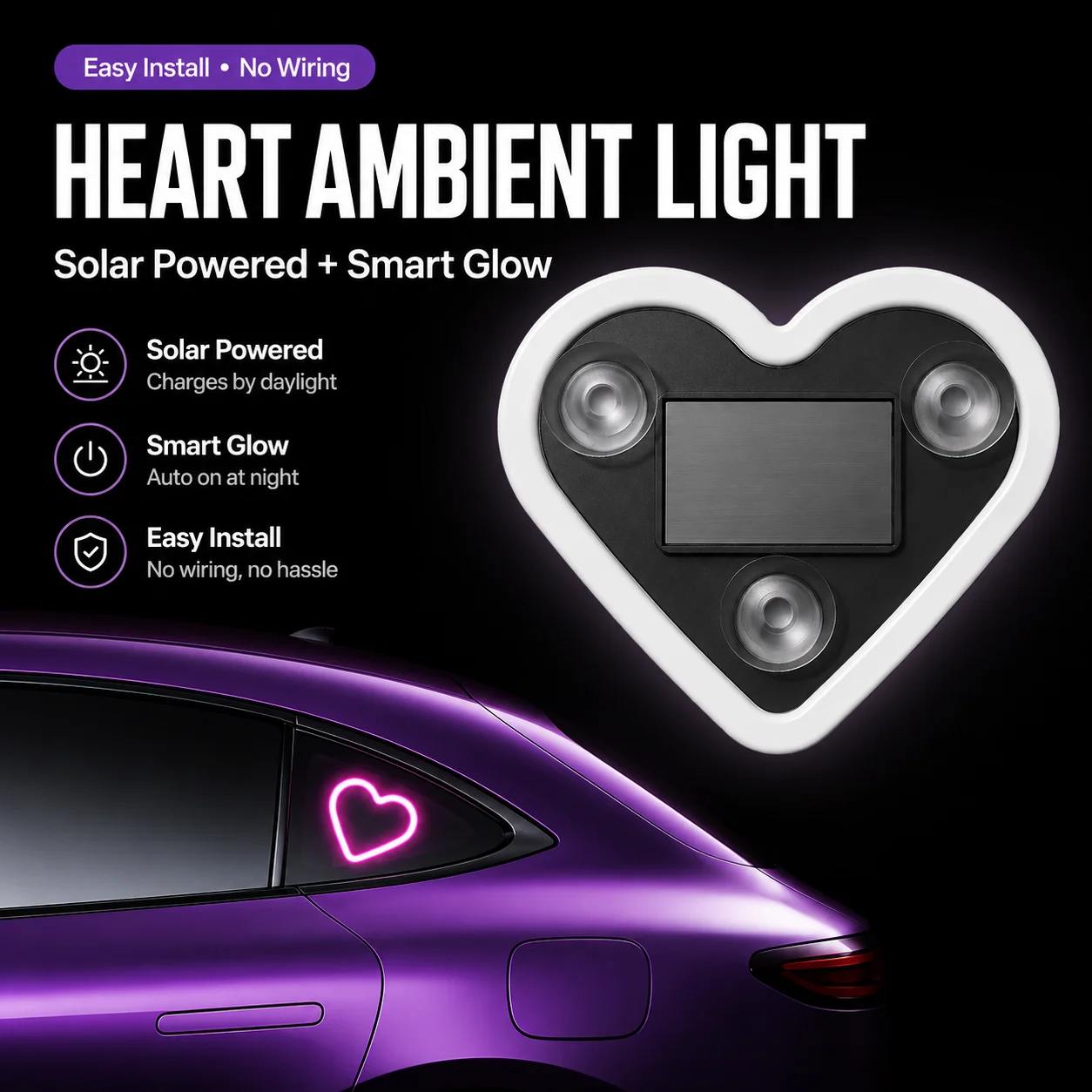 CF Solar Heart Shaped Cars Window LED Atmosphere Light Wireless Interior Ambient Lamp Triangle Love Decorative Light Accessories