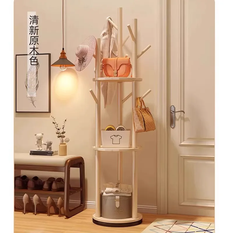 Solid wood coat rack Hanging hanger Floor-to-ceiling bedroom bedside hanger Creative rotating storage