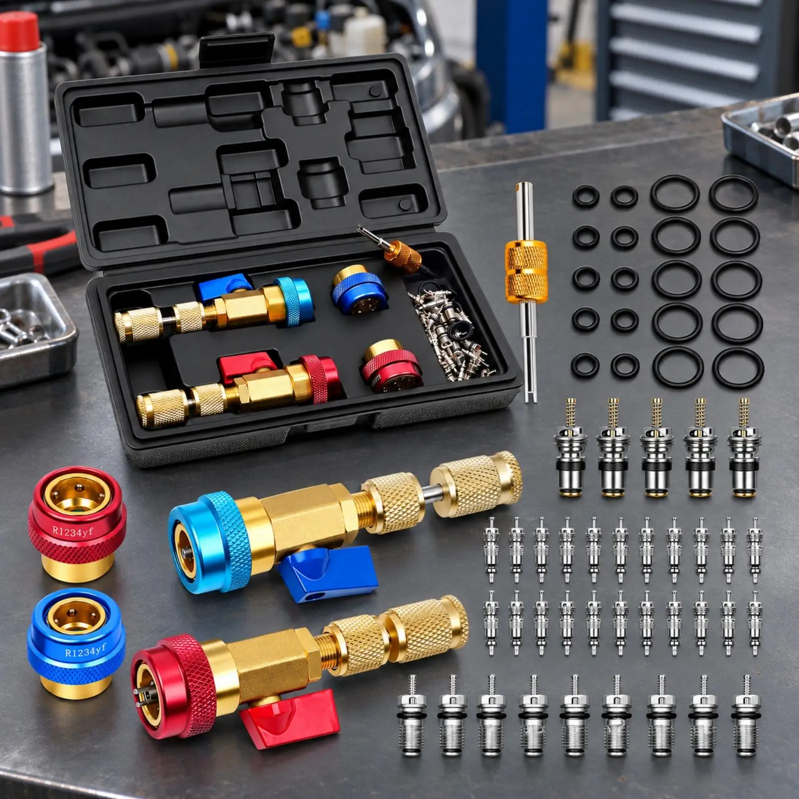 Car AC Port Core Service Tool Kit with Copper Valve Wrench for Air Conditioner Maintenance Repair
