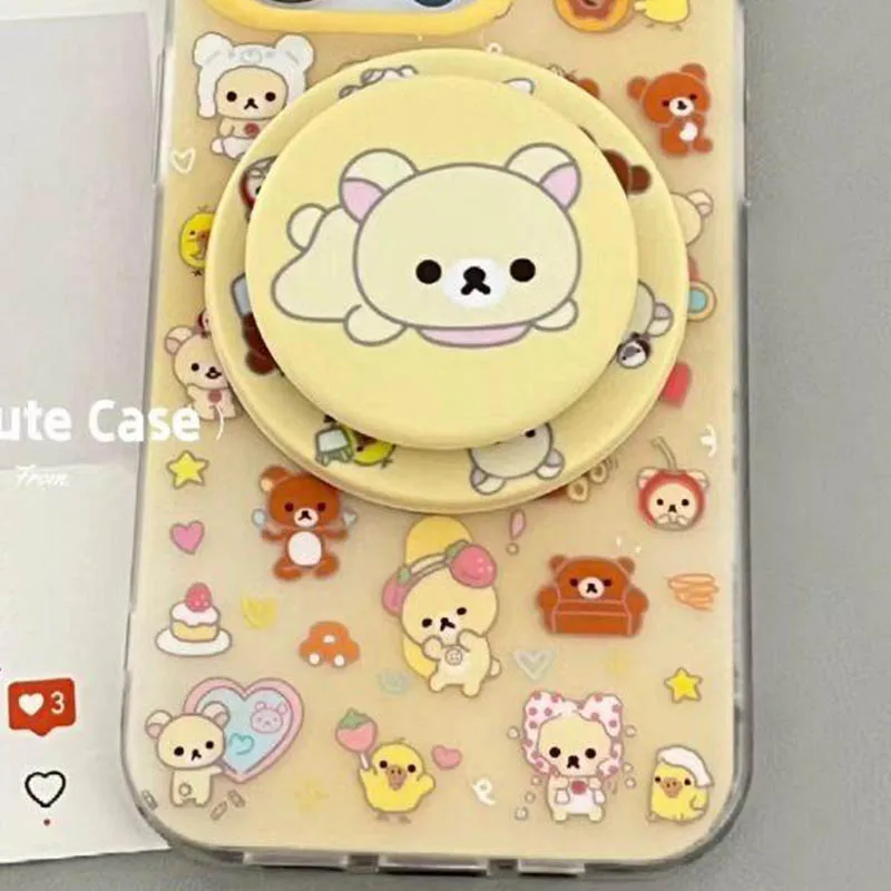 Nuovo Kawaii Cute Rilakkuma Mobile Phone Shell Iphone15/14/13/12/11promax/xsmax dotato di staffa magnetica Ins Girl Gift