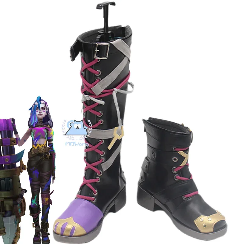 

Game LoL Jinx Cosplay Shoes Boots Arcane Season2 Arcane Fractured Jinx Powder Pu Leather Boots Women Men Halloween Party