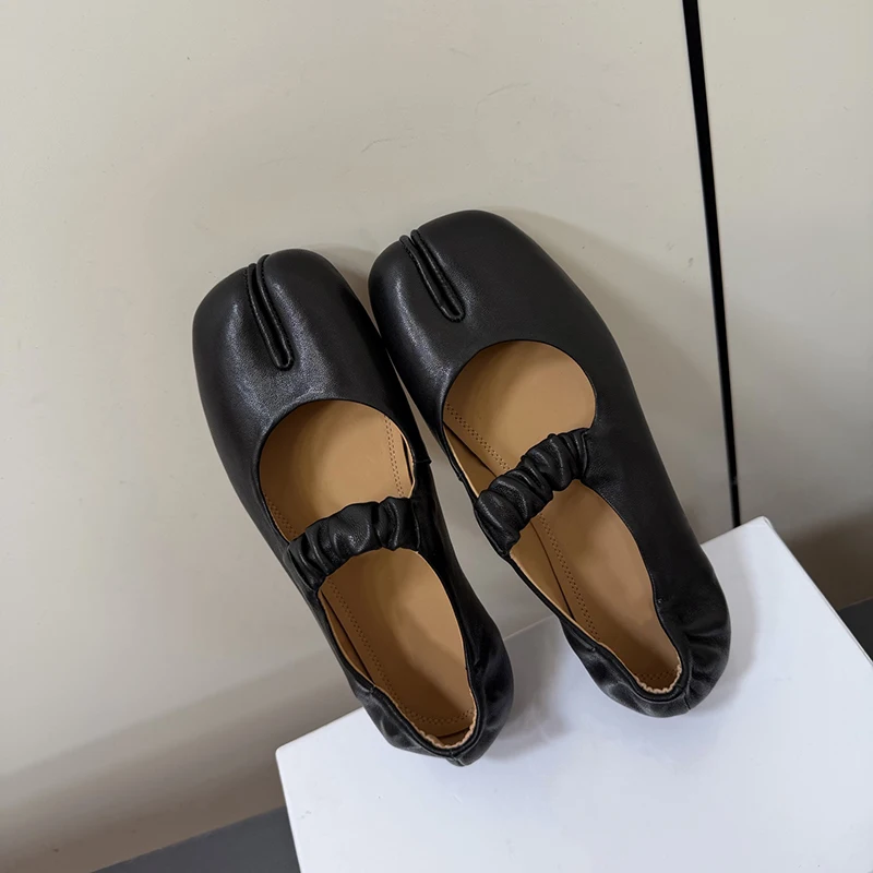 

Designer Brand Women's Leather Flat Shoes Tibi Split-Toe Casual Ballet Mary Jane Shoe Comfortable Casual Footwear