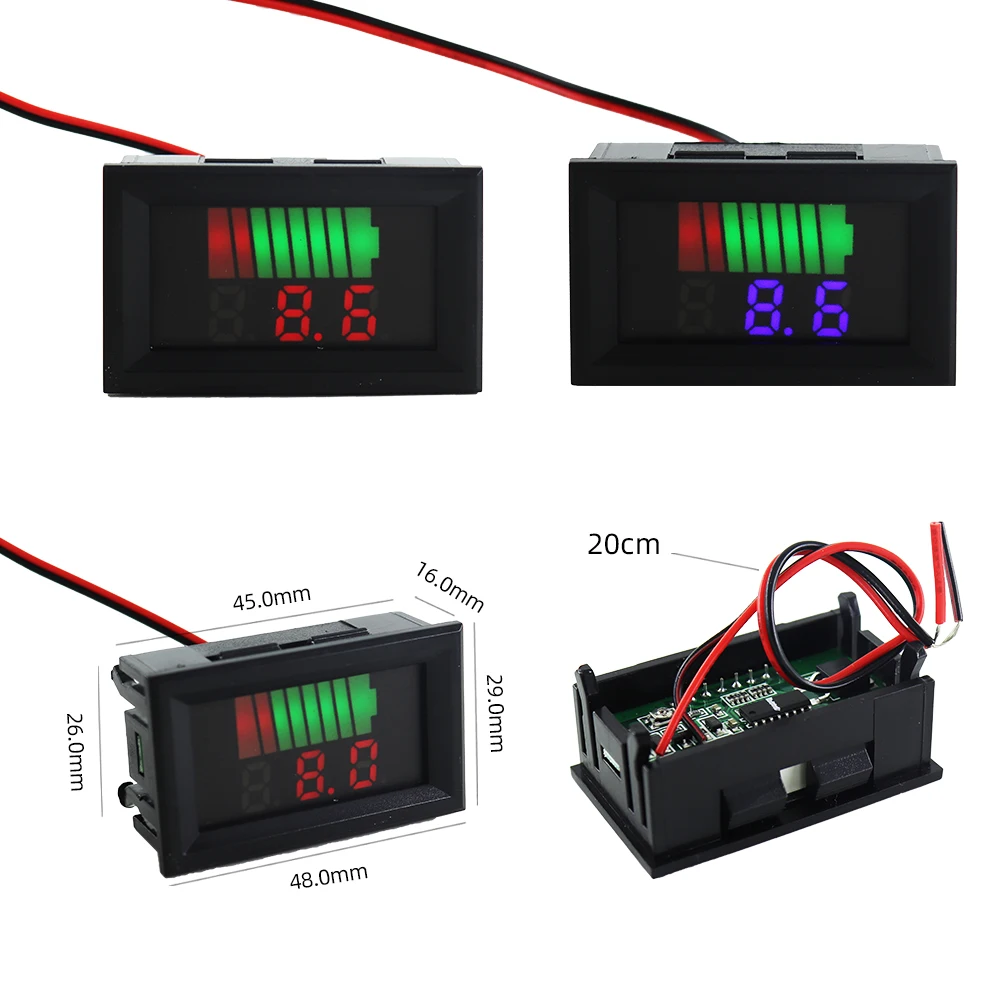 Car Battery Charge Level Indicator 12V 24V 36V 48V 60V 72V Lithium Battery Capacity Meter Tester Display LED Tester Voltmeter