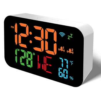 Horloge de bureau intelligente Tuya, hygromètre Therye.com avec affichage LED numérique, calendrier WiFi, prise en charge de l'étalonnage automatique