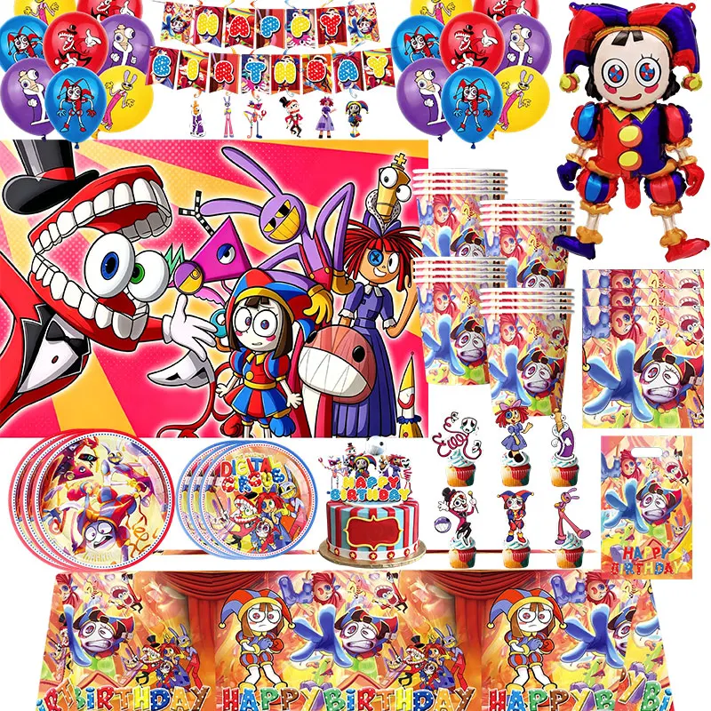 Decoração de Aniversário do Incrível Circo Digital, Conjunto de Copos, Pratos, Guardanapos, Balões, Faixa, Fundo, Sacolas de Presente, Suprimentos para Festa