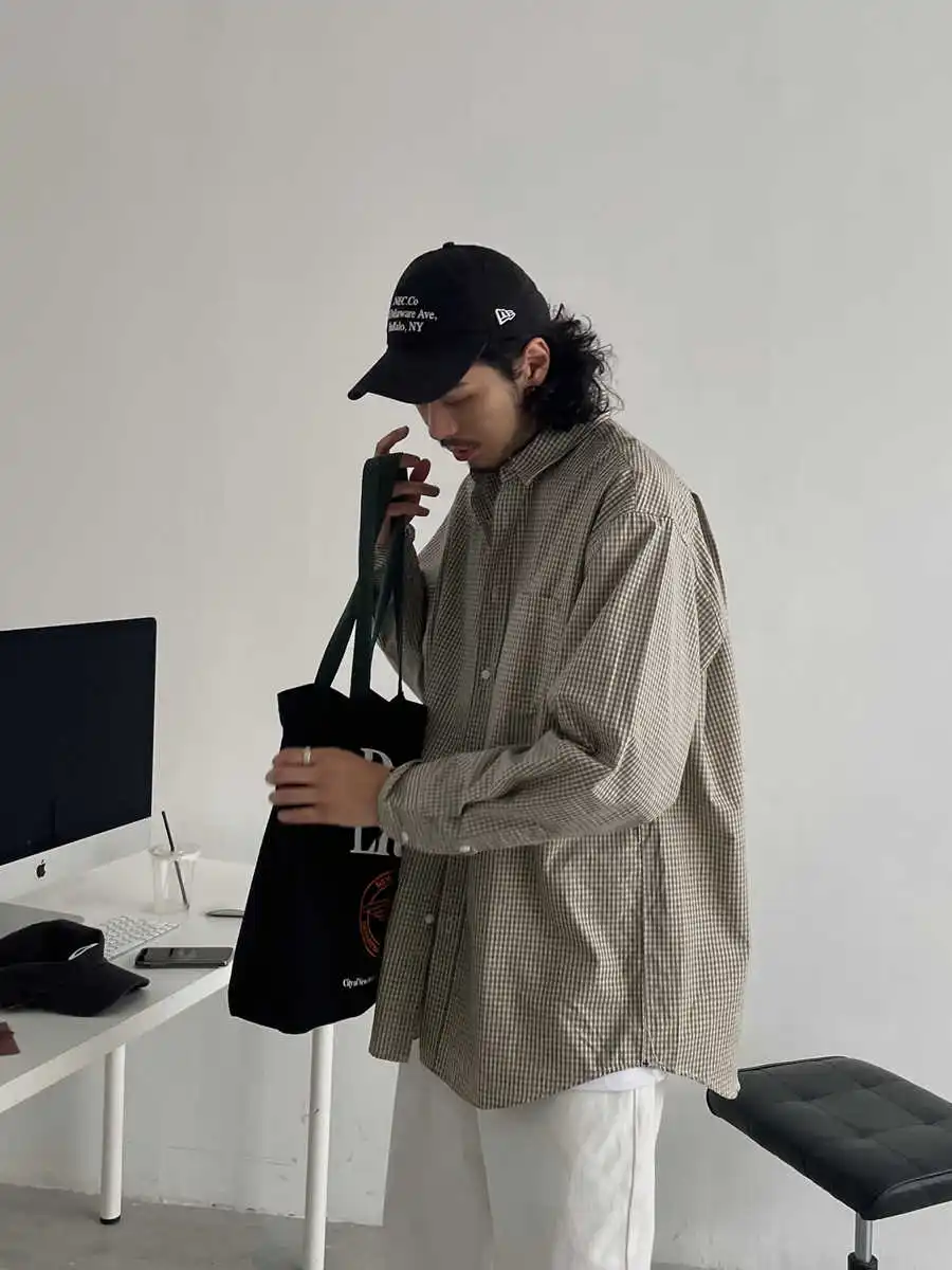 

Loose Fit Long Sve Plaid irt Men's Women's Casual Retro Japanese Sle Spring Autumn i Color Trendy Coat Jaet