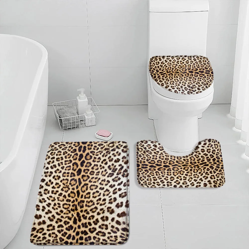 Leopard Pattern Bath Mat Set Panther Wild Animals Modern Fashion Bathroom Decorations Bathtub Rug Home Carpet Toilet Lid Cover