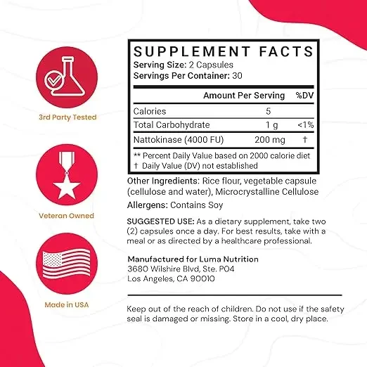 Nattokinase Supplement, High Quality Nattokinase Formula, Supports Heart Health -60 Pills - Made in the United States