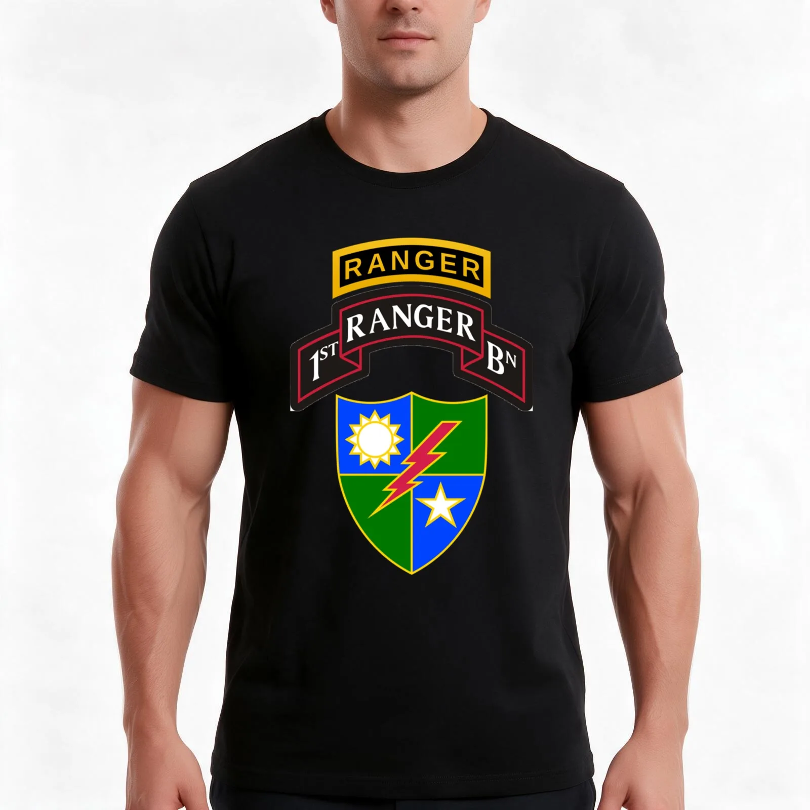 1st Ranger Battalion T-Shirt, Summer Casual Cotton Tee, Oversized Streetwear Tops, Vintage Graphic Print, Loose Fit Short Sleeve