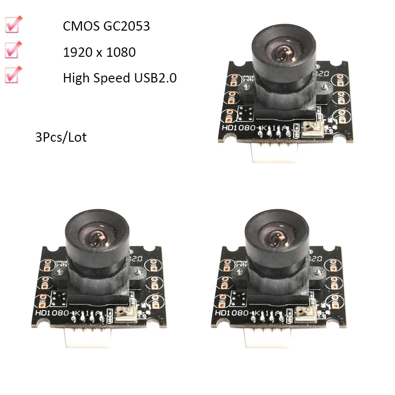 3Pcs/Lot 2MP HD 1080P CMOS GC2053 FF 95° 30FPS USB Camera Modules For Face Recognition