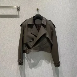 Chaqueta de piel auténtica con cuello vuelto, ropa de piel de oveja auténtica de alta calidad, estilo informal, 2023