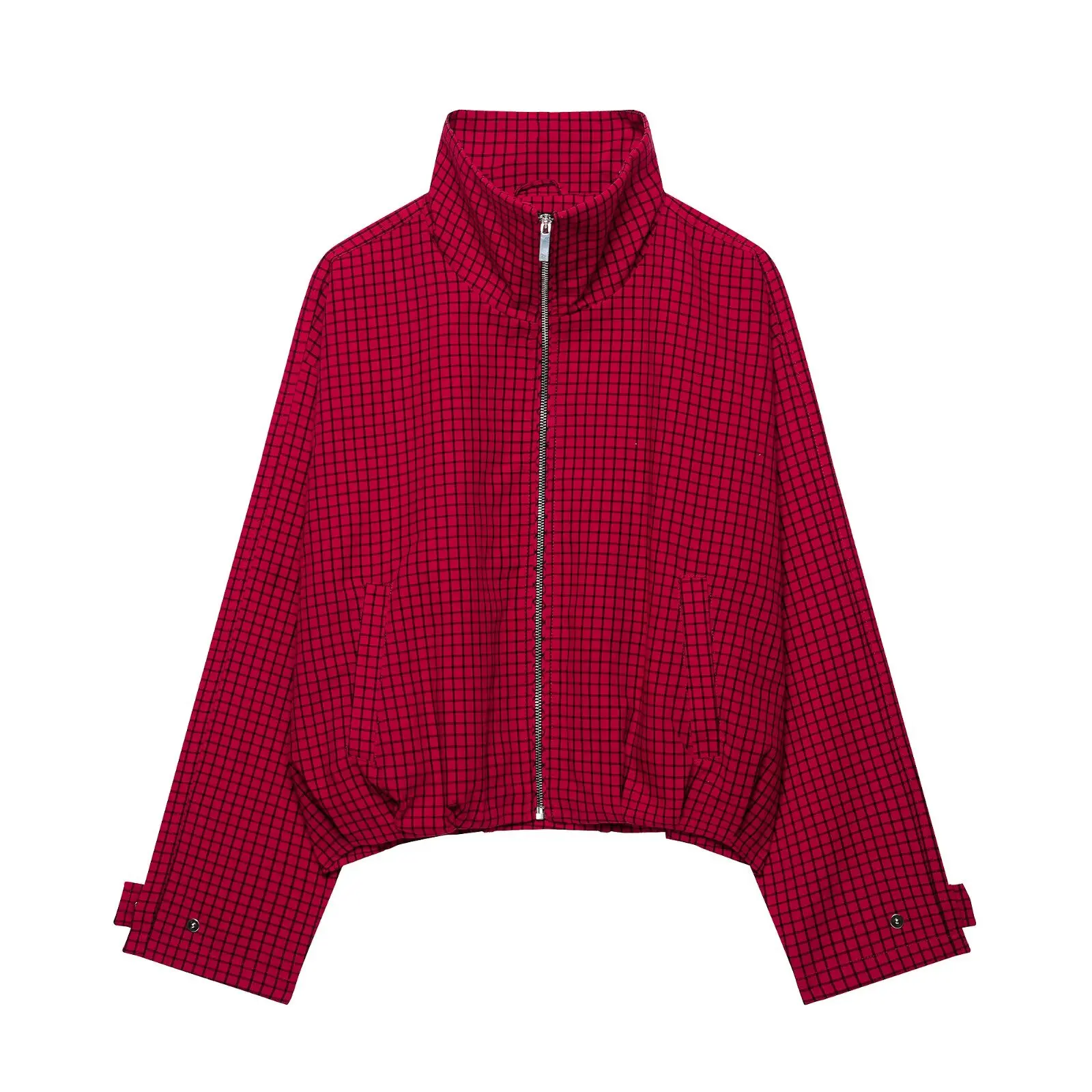 JNLEAOG Autumn New Women's Plaid Flight Jacket Outerwear Versatile Polyester Standard Fit Zipper Closure Short Coat