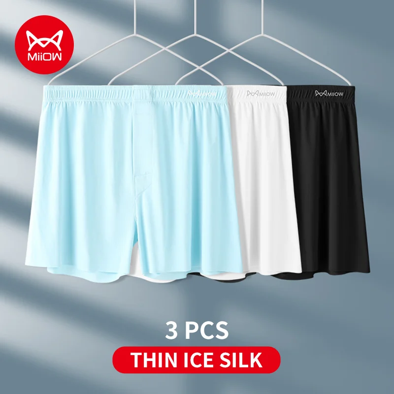 

MiiOW 3Pcs Summer Ice Silk Men's Underwear Boxers Breathable Mens Panties Large Size Shorts Casual Mens Home Arrow Pants Boxers