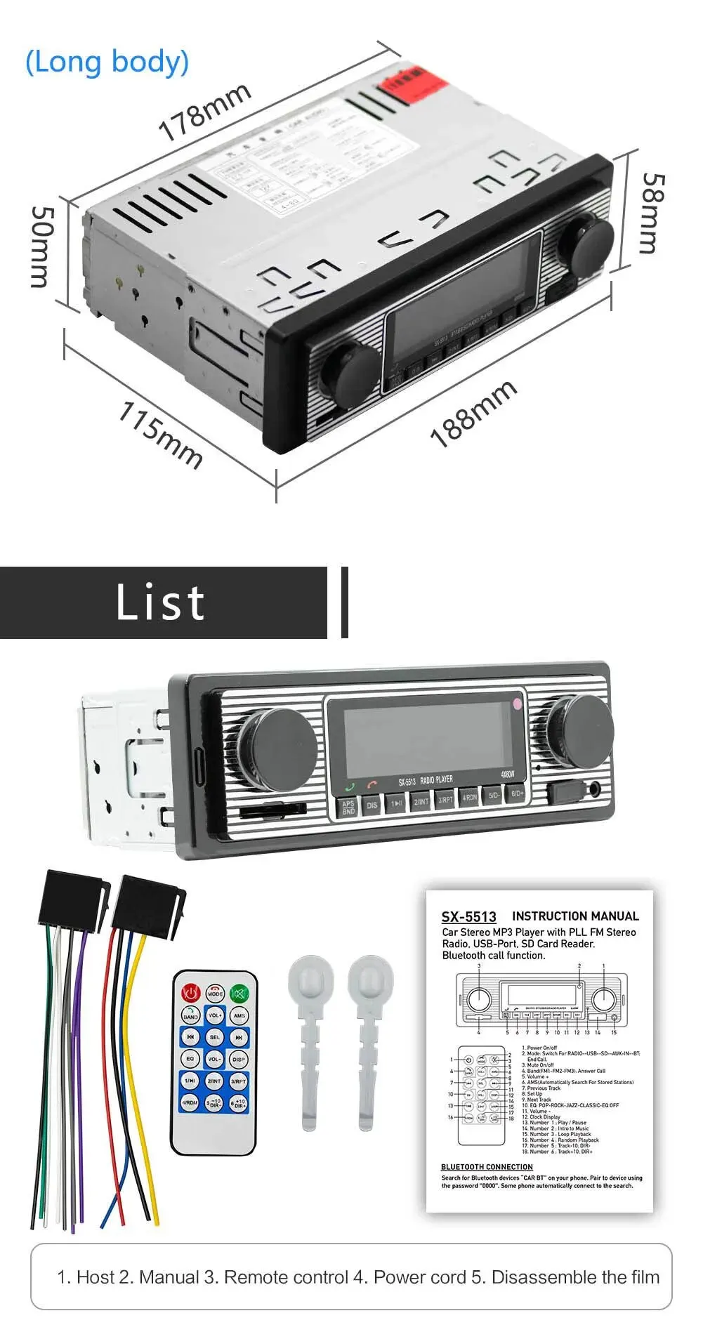 Bluetooth Car Radio Vintage Dual Knob MP3 Player FM Tuner Stereo USB AUX Classic Car Retro Audio Receiver Speaker Accessories