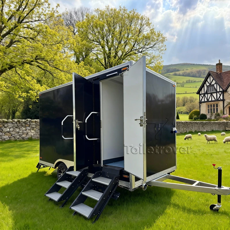 4 Stall Luxury Bathroom Trailers Outdoor Mobile Toilet Trailer China Manufacturing Portable Restrooms Trailer for Sale
