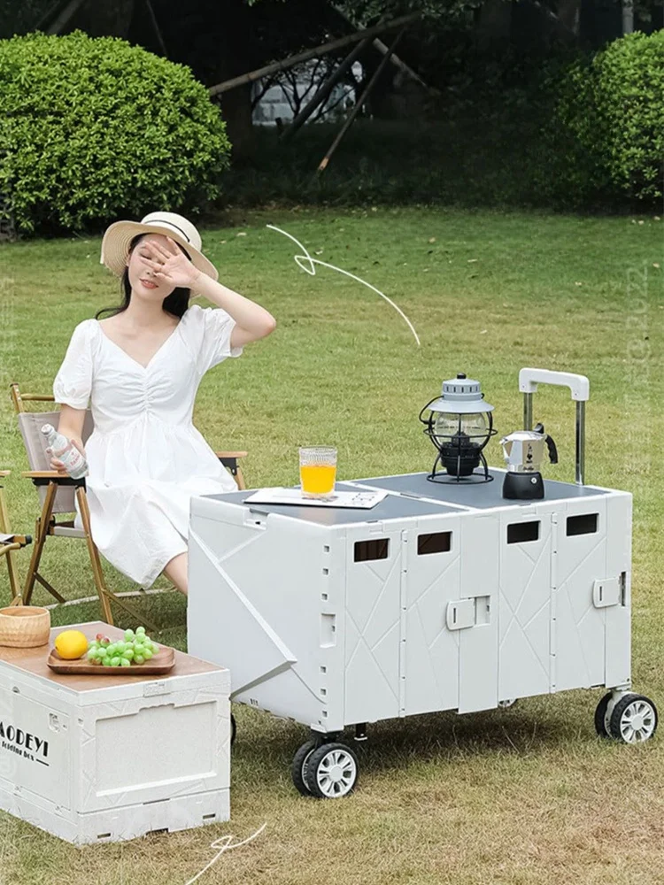 

Outdoor Cam Hand Pulling Cart Picnic Portable Table Board Small Trailer Rubber Material Foldable Lightweight High Load
