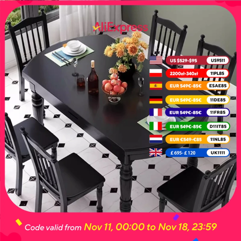 

Кухонный складной дизайнерский обеденный стол, деревянный художественный черный современный обеденный стол для гостиной Tavoli Da Pranzo, роскошная мебель для дома