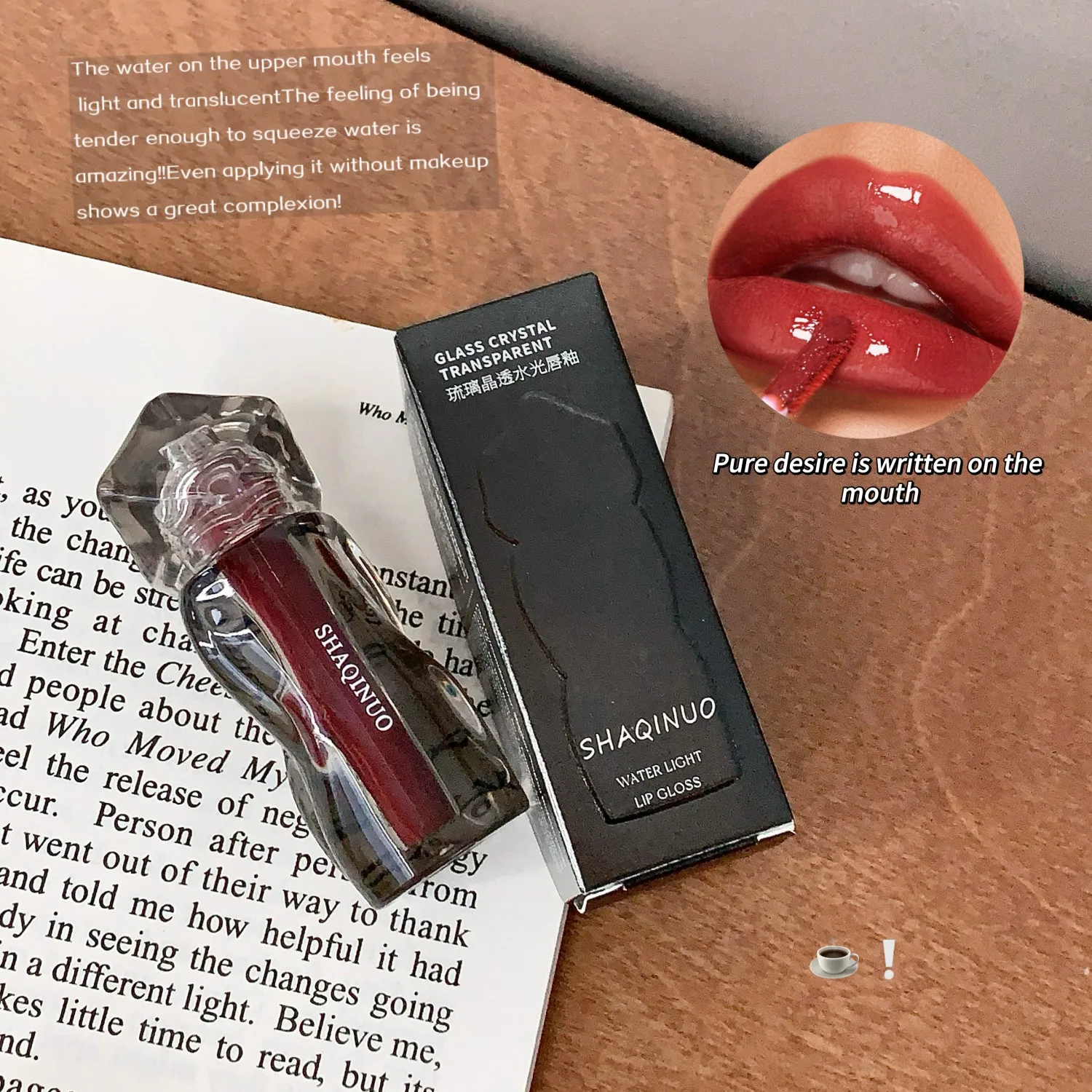 SHAQINUO Water Light Lip Gloss Glassy High Shine Moisturizing Liquid Lip Tint Non Sticky Sheer Glossy Lip Makeup for Women