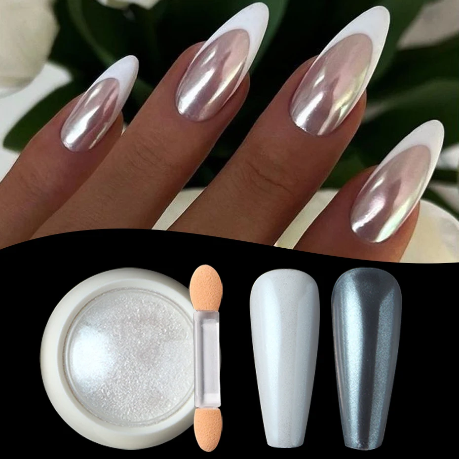 2 Colors Aurora Chrome Nail Art Powder with 2 Eyeshadow Sticks Shimmer Laser Pink White Magic Mirror Y2K Nail Glitter Supplies