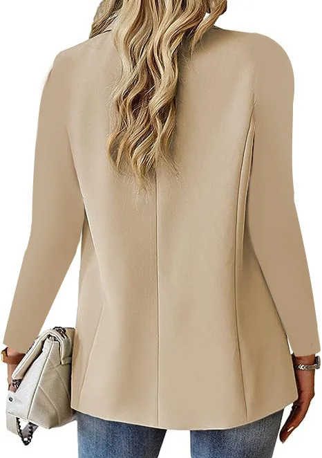Women's Business Blazer Long Sweater Cardigan Lapel Long Sleeve Solid Button Casual Elegant Jacket Coat Trendy Loose Outwear