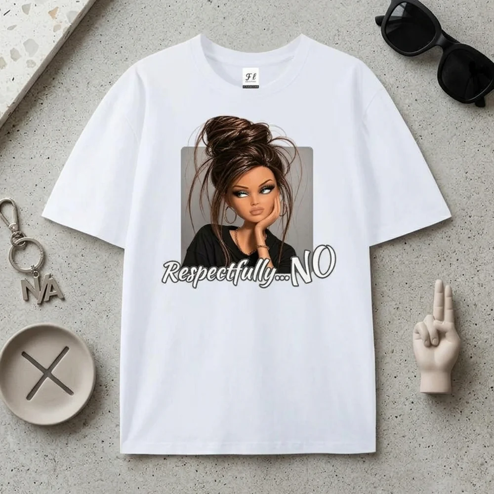 Women T Shirt Respectfully No Graphic Letter Printed Sassy Doll Top Streetwear Casual Short Sleeve Summer White Loose Cotton Tee