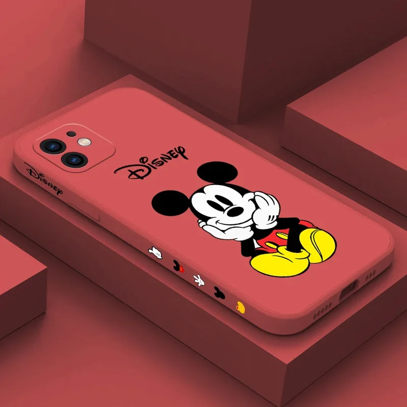 Custodia per telefono Disney Mickey con stampa laterale per iPhone 15 14 13 12 11 Pro Max Mini X XR XS MAX 8 7 Plus Cover in Silicone liquido