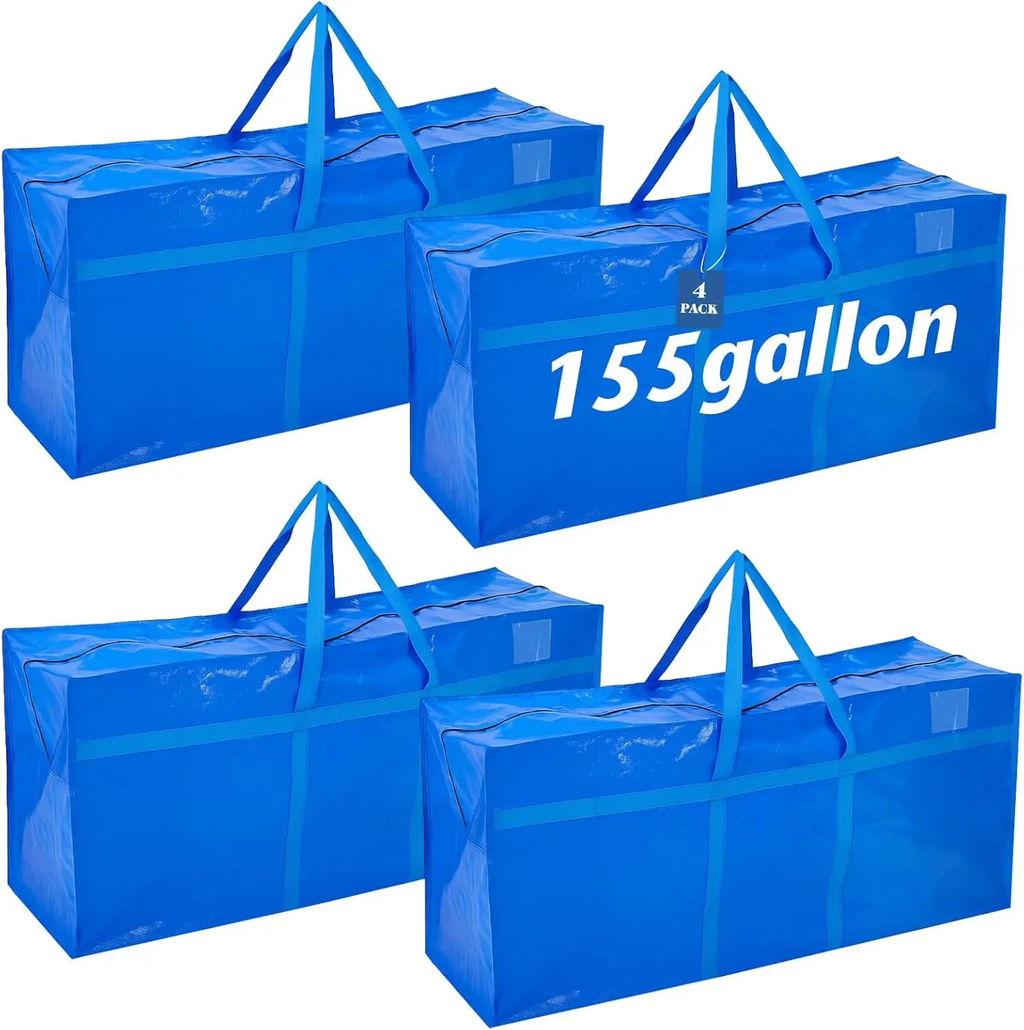 

4-Pack 155 Gallon Extra Large Moving Bags with Strong Zipper, Heavy Duty Storage for Travel Clothes Duffle Blanket