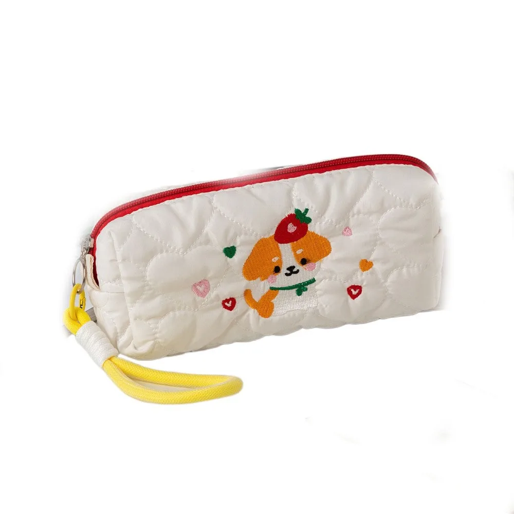 

Lovely Embroidered Dog Dog Pen Bag Ins Style With Pendant Rope Puppy Cosmetic Bag Large Capacity Student Stationery Bag Children