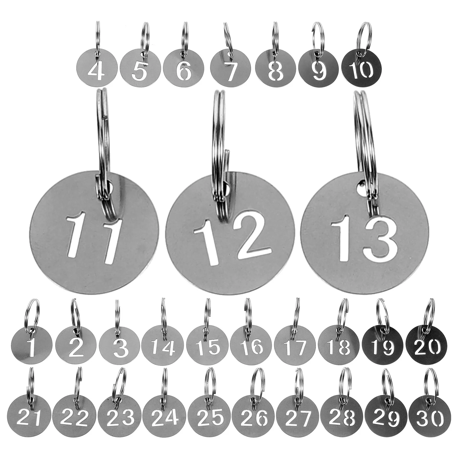 30 Pcs Stainless Steel Number Plate Hanging Tags Key Identifiers Ring Rings with Cards Metal Numbered Banquet