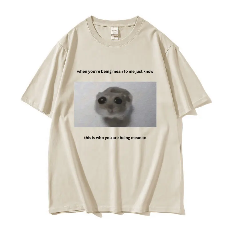 Sad Hamster When You\'re Mean To Me Funny Meme T-Shirts Men Women Cute O-Neck Clothing T-shirt Casual 100% Cotton Oversized Tees