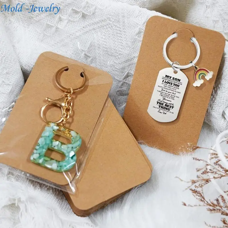 69HB 100Pcs Keychain Jewelry Cardboard with Self-sealing Bag Paper Keychain Display Cards Blank Necklace Packaging Supplies