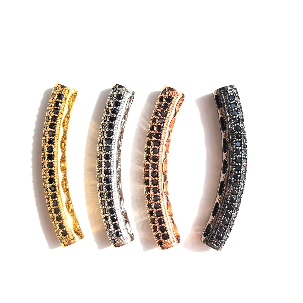 10pcs/lot Centerpiece Long Tube Bar Spacers Beads Women Bracelets Cubic Zirconia Pave Gold-Plated Waist Craft Handmade Accessory