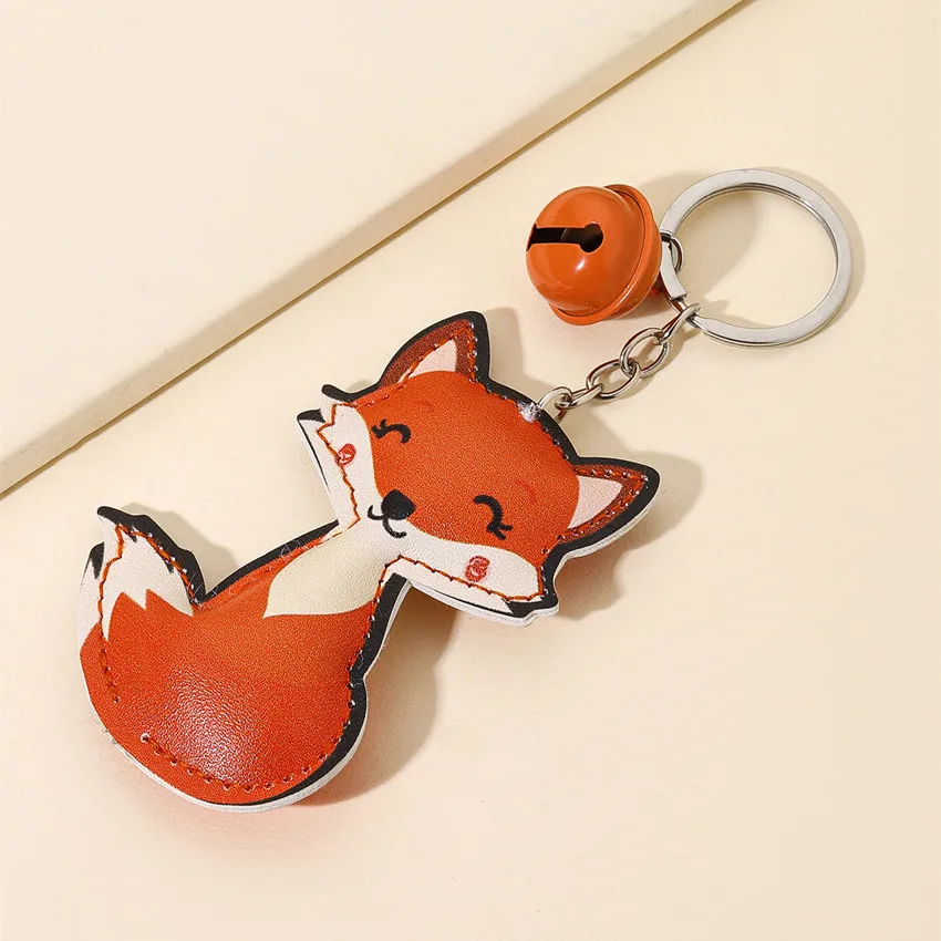 New PU Cotton Filled Bell Fox Pendant Bag Pendant Versatile Cartoon Animal Car Keychain Accessories Wholesale