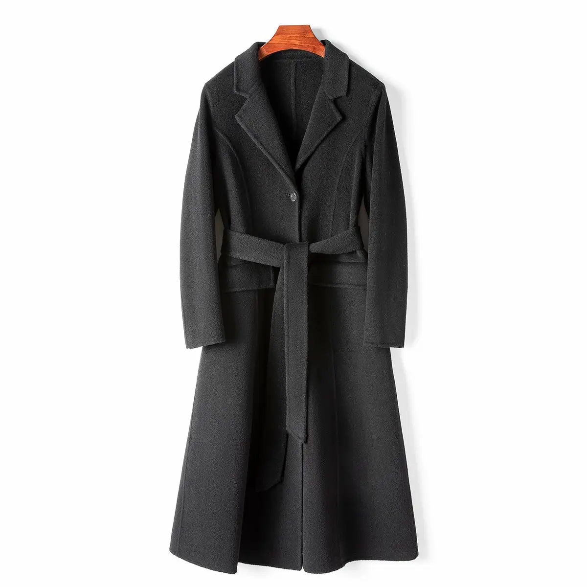 

Spring 2024 Women's 10% Cashmere 90% Fine Wool Long Slim-Fit Double-Sided Woolen Coat