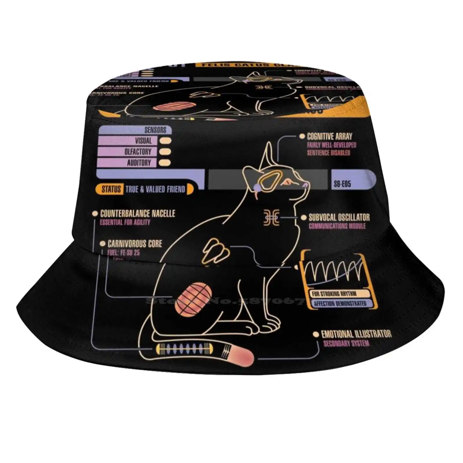 Uss Spot Unisex Fisherman Hats Bucket Hats Cat Data Ncc 1701 Picard Spot Star The Next Generation Star Tng Trekker Trekkie Uss