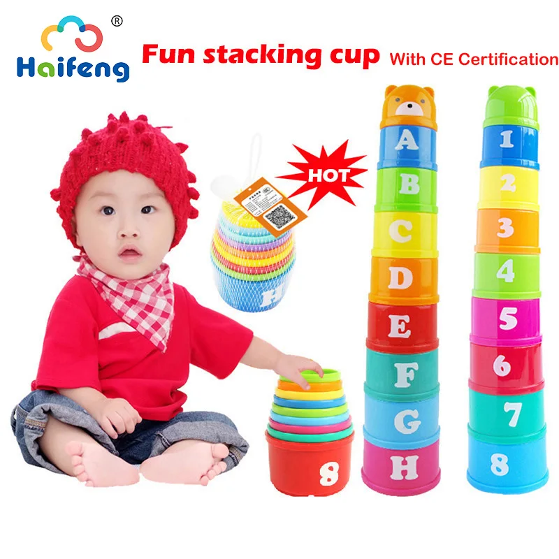 9PCS Fun Stacking Cups Baby Toy Rainbow Cups Stacking Tower Early Educational Toy for Babies Kids