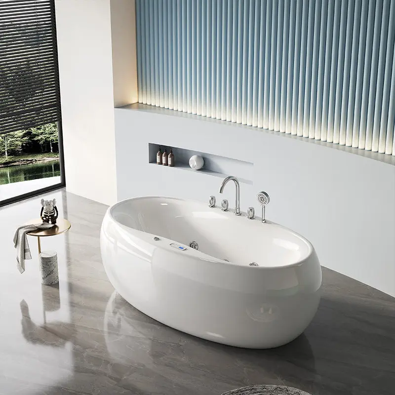LLY Bathtub Household Thermostatic Heating Surf Massage Cylinder Independent Oval Acrylic Bathtub Luxury Smart