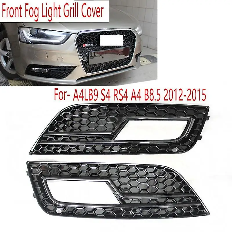 1pair Car Fog Light Grill For Audi A4lb9 S4 Rs4 A4 B8.5 12-15 Black